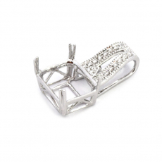 East West Emerald Cut 12x10mm Pendant Semi Mount in 14k White Gold with Diamond Accents