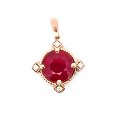 Madagascar Ruby Round 5.34 Carat Pendant in14K Rose Gold With Accent Diamonds