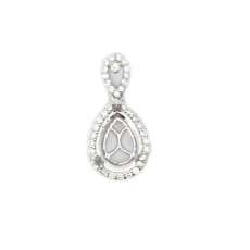 Pear Shape 10x7mm Pendant Semi Mount in 14K White Gold with Diamond Accents
