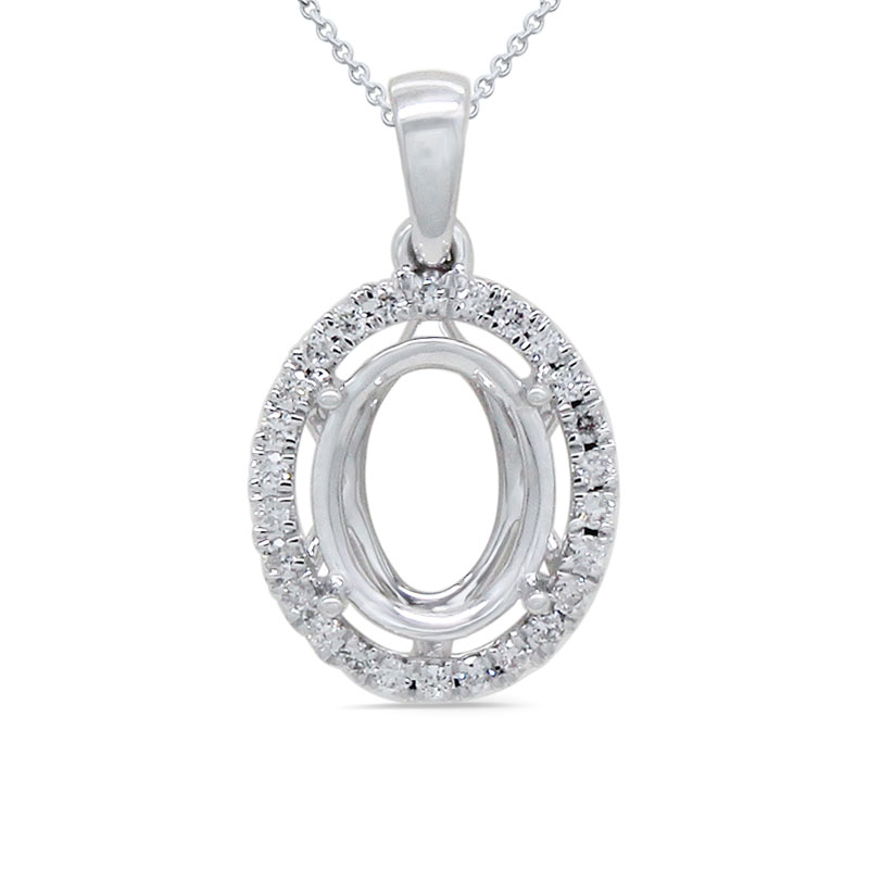 Oval Shape 9x7mm Pendant Semi mount in 14K White Gold with Diamond Accents