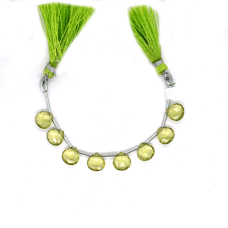 Hydro Peridot Quartz Drops Heart Shape 8mm Drilled Beads 8 Pieces Line