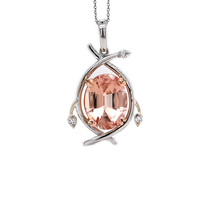 Morganite Oval 6.26 Carat Pendant in 14K White Gold With Accent Diamonds ( Chain Not Included )