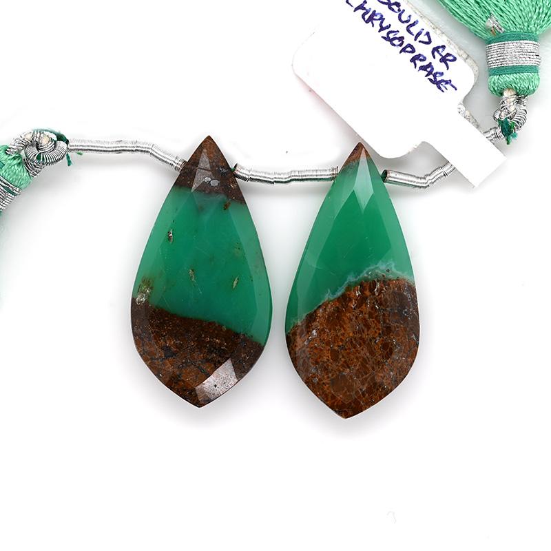 Boulder Chrysoprase Drop Almond Shape 31x16mm Drilled Bead Matching Paireate