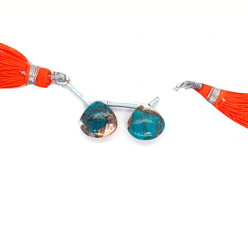 Copper Spiny Oyster Turquoise Drop 12x12mm Heart Shape Drilled Bead Matching Pair