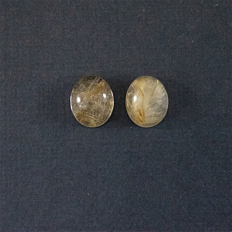 Golden Rutilated Quartz Cabs Oval 12x10mm Matching Pair Approximately 9.5Carat