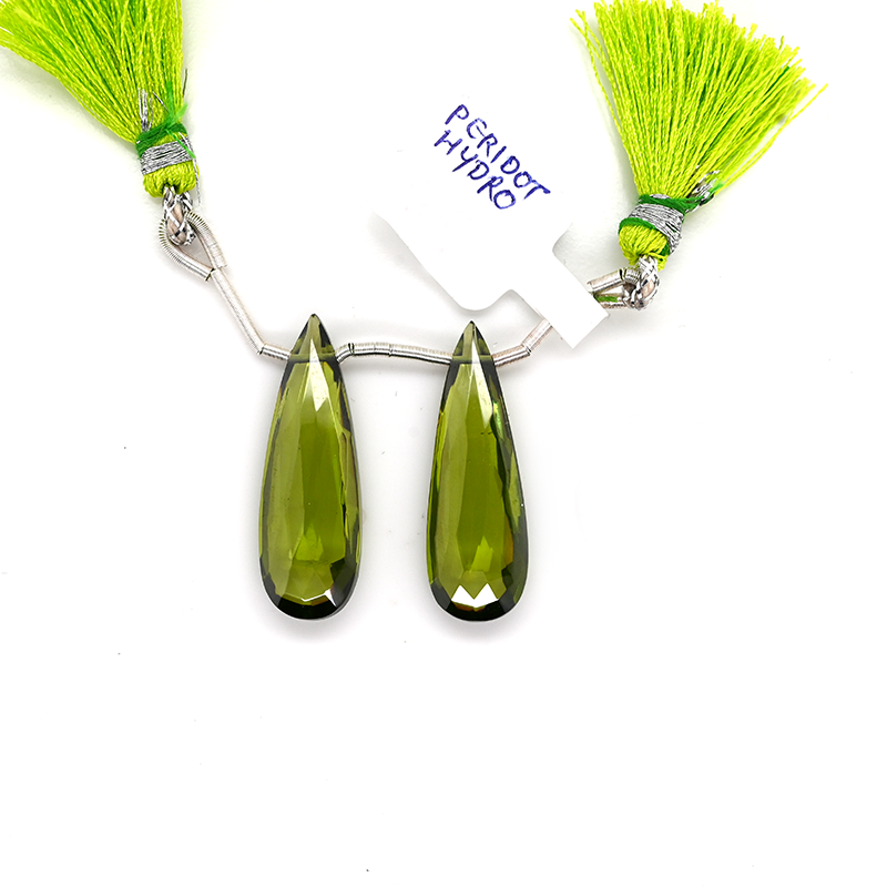 Hydro Peridot Quartz Almond Shape 30x10mm Drilled Bead Matching Pair