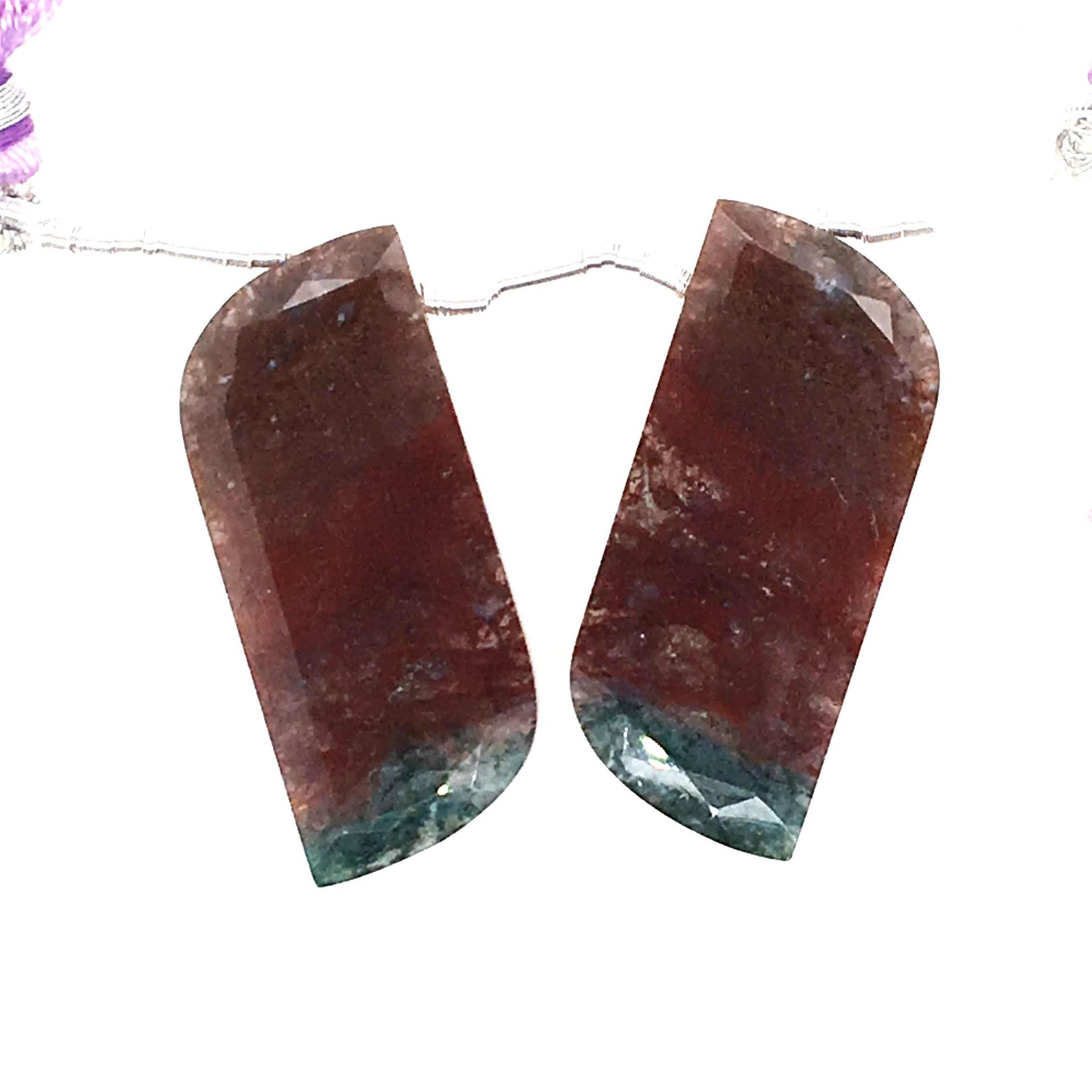 Lavender Moss Agate Drops Wave Shape 33x15mm Drilled Beads Matching Pair