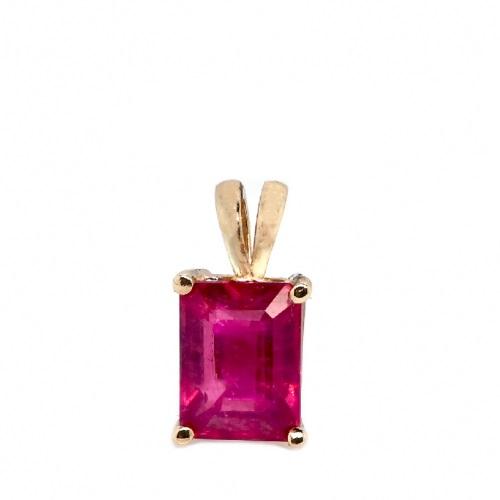 Madagascar Ruby Emerald Cut 8x6, 2.08 Carat Pendant in 14K Yellow Gold (Chain Not Included)