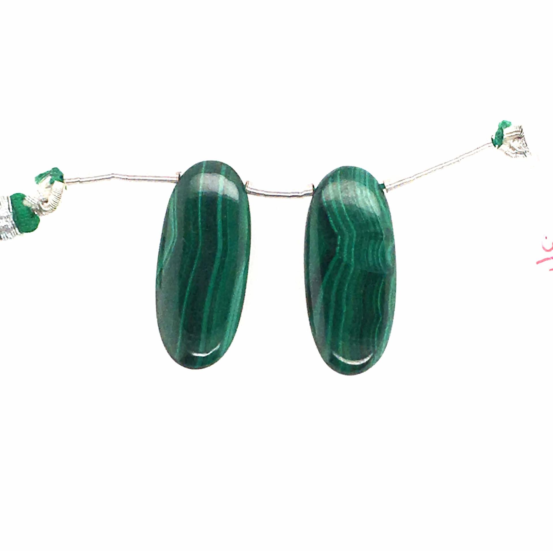 Malachite Drops Oval Shape 27x12mm Drilled Beads Matching Pair