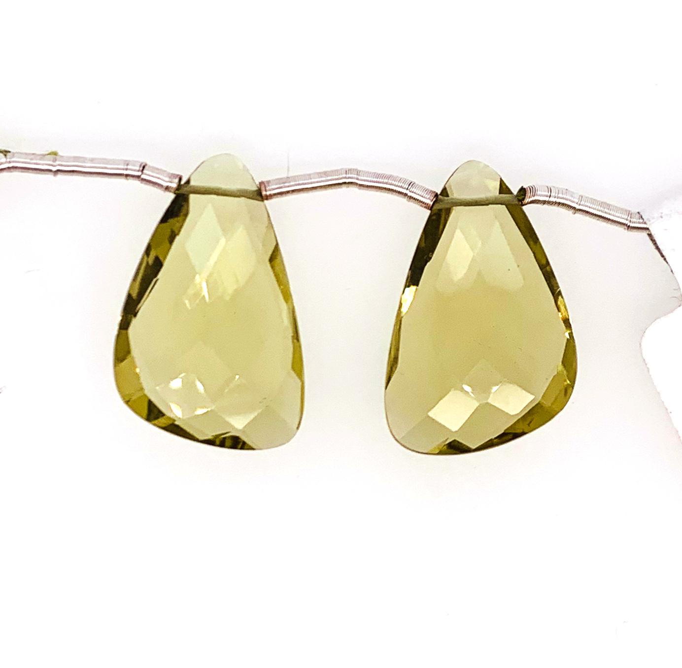 Olive Quartz Wing Shape 21X12mm Drilled Bead Matching Pair
