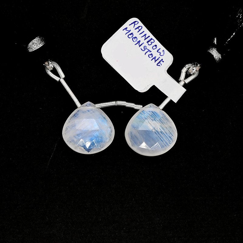 Rainbow Moonstone Drops Heart Shape 15x15mm Drilled Bead Matching Pair