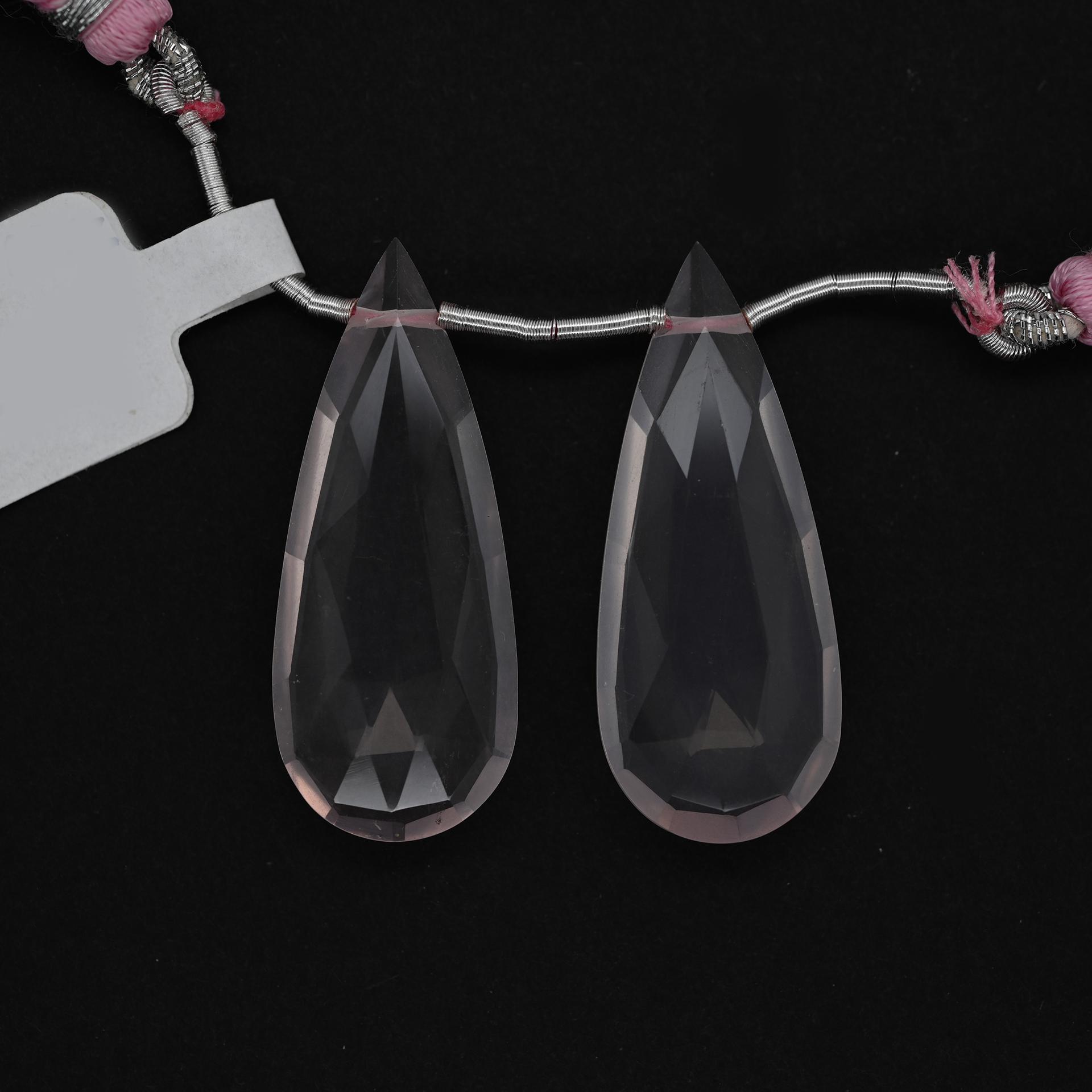 Rose Quartz Almond Shape 35x14mm Drilled Beads Matching pair
