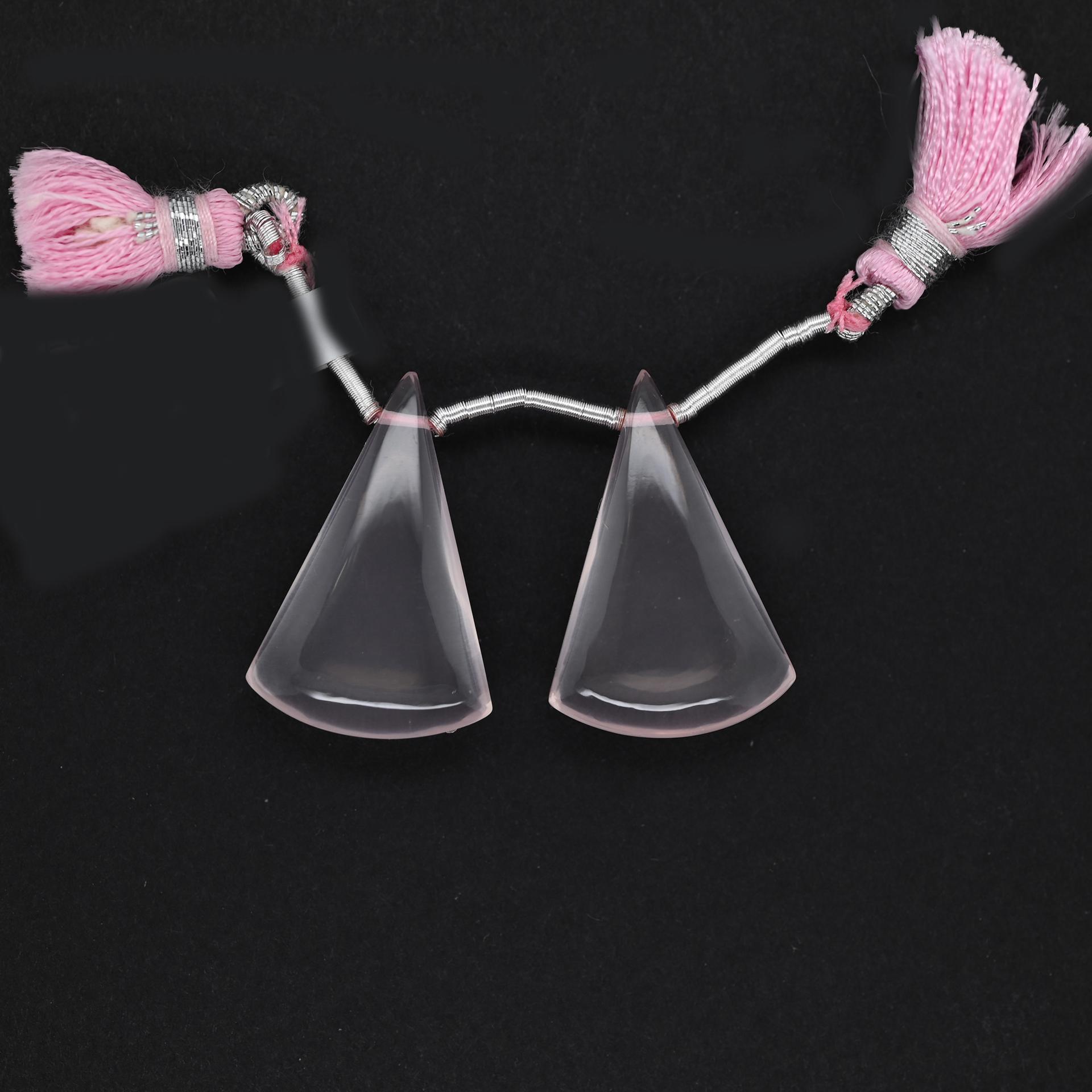 Rose Quartz Drops Conical Shape 25x17mm Drilled Beads Matching Pair