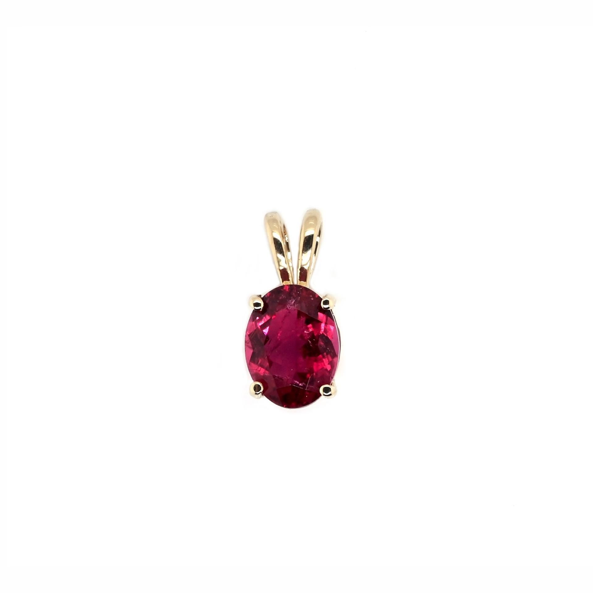 Rubellite Tourmaline Oval 9x7, 1.66 Carat Solitaire Pendant in 14K Yellow Gold (Chain Not Included)