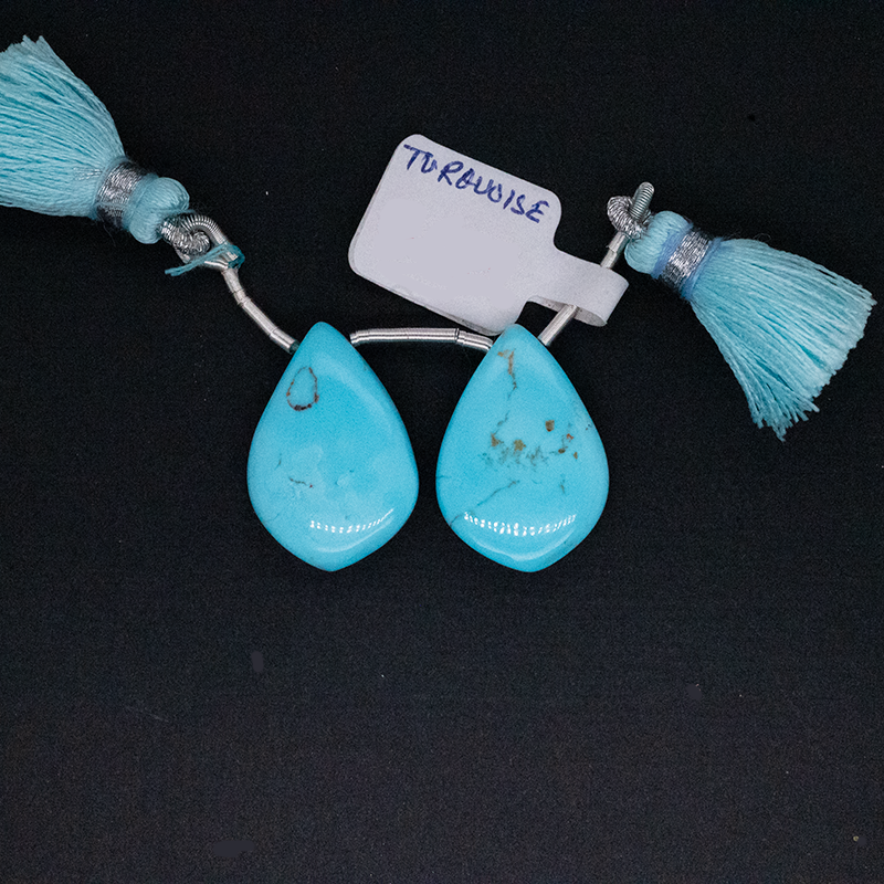 Turquoise Drop Leaf Shape 24x16mm Drilled Beads Matching Pair