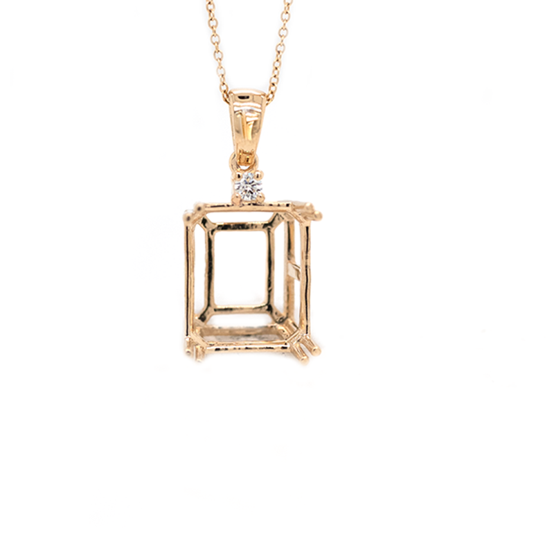 Emerald Cut 12x10mm Pendant Semi Mount In 14k Yellow Gold With Diamond Accents (Chain Not Included)
