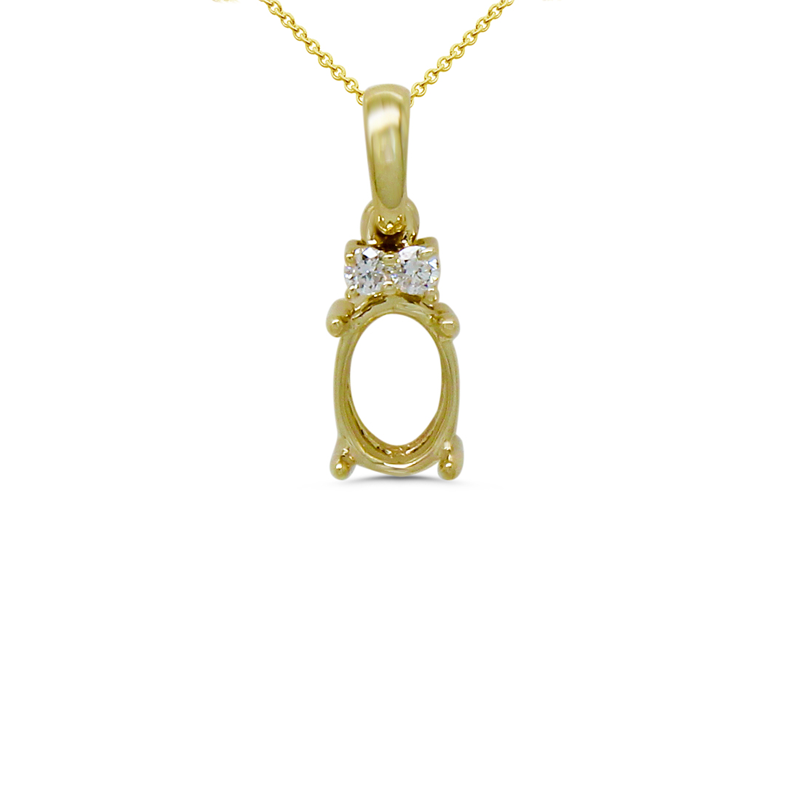 Oval 7x5mm Pendant Semi Mount in 14k Yellow Gold With Diamond Accents (Chain Not Included)