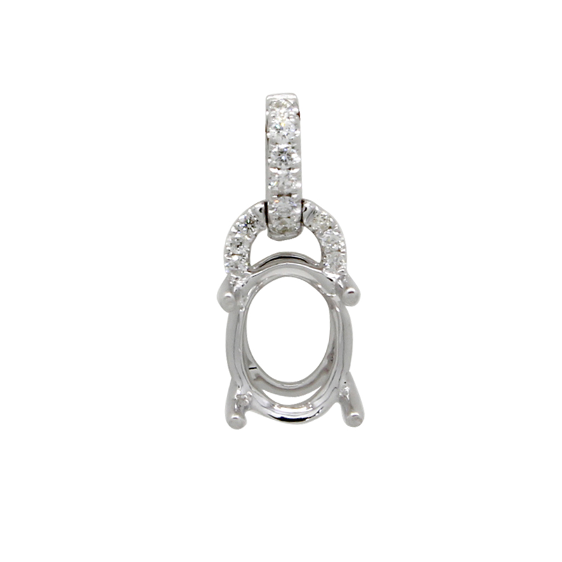 Oval 8x6mm Pendant Semi Mount in 14k White Gold With Diamond Accents (Chain Not Included)