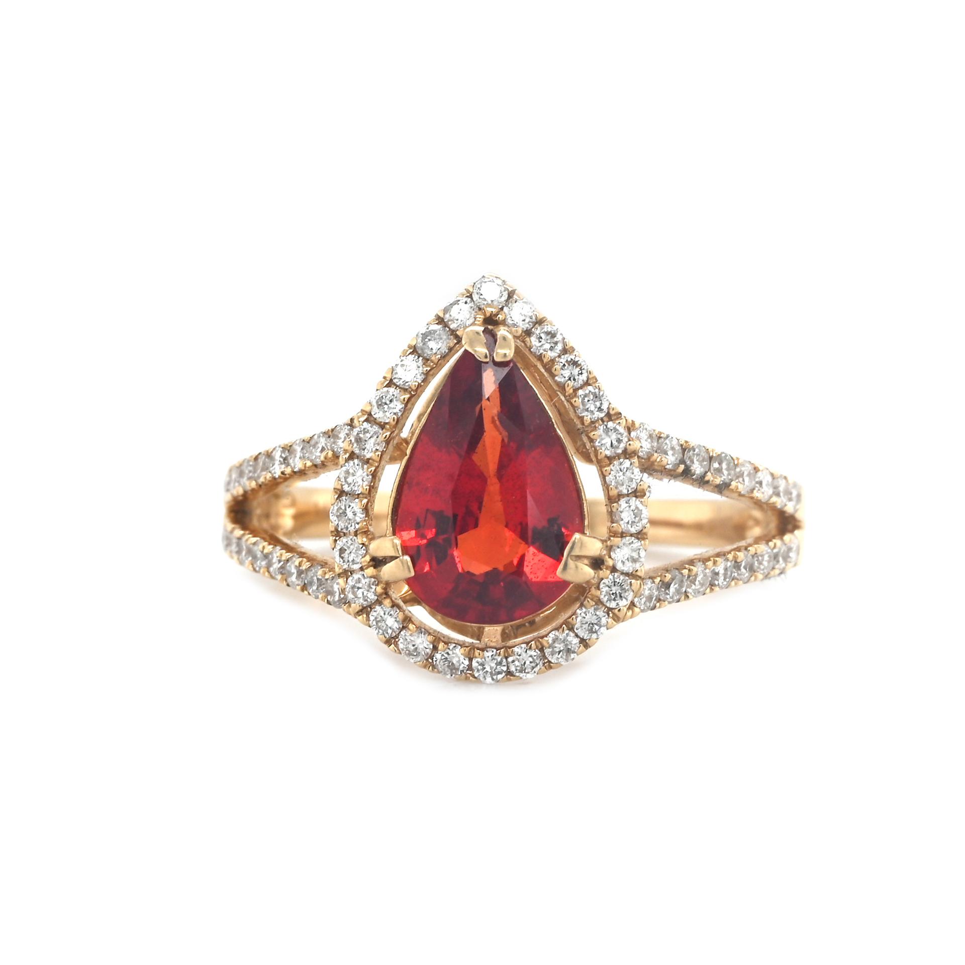 1.69 Carat Orange Sapphire Ring With Accent Diamond In 14K Yellow Gold