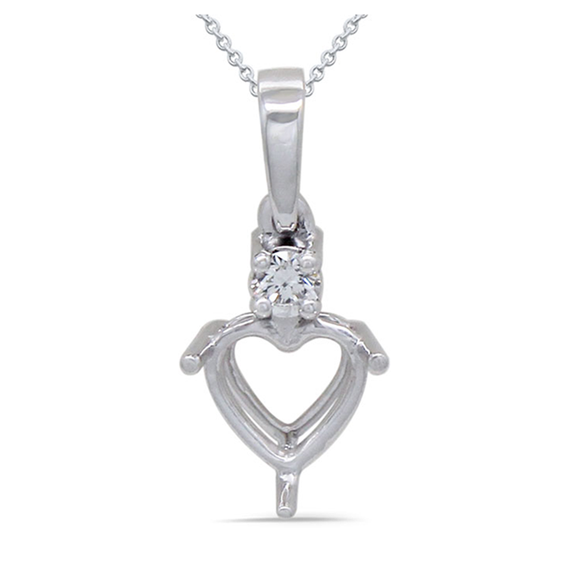 Heart Shape 7mm Pendant Semi Mount in 14K White Gold With Diamond Accents (Chain Not Included)