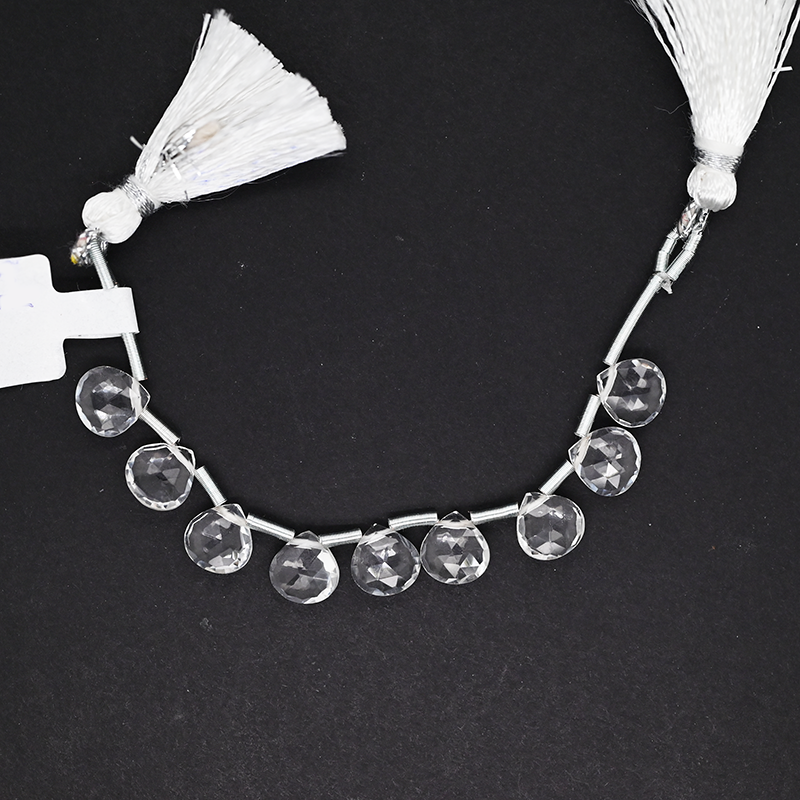 Clear Quartz Drops Heart Shape 8x8mm Drilled Beads 9 Pieces Line