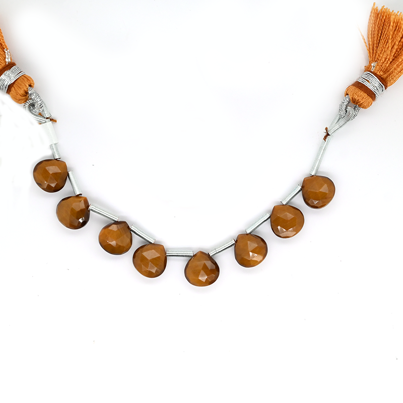 Tiger's Eye Drops Heart Shape 8mm Drilled Beads 8 pieces