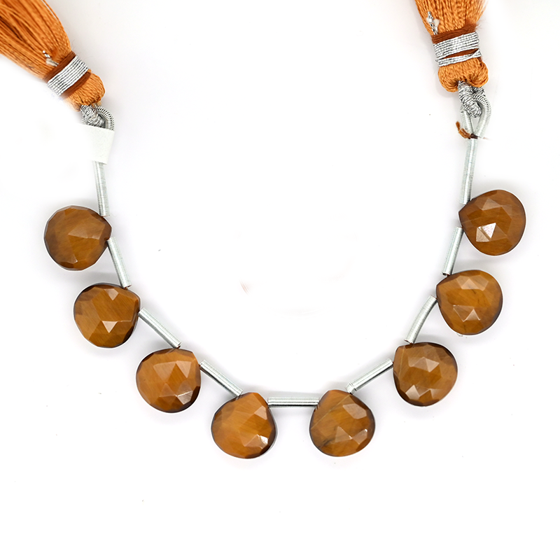 Tiger's eye Drops Heart Shape 10mm Drilled Beads 8 Pieces Line
