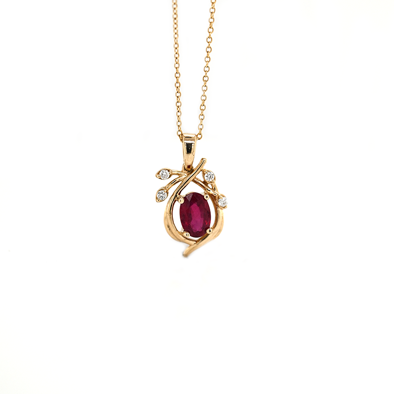 Madagascar Ruby Oval 0.75 Carat Pendant In 14K Yellow gold with Accent Diamond( Chain Not Included )