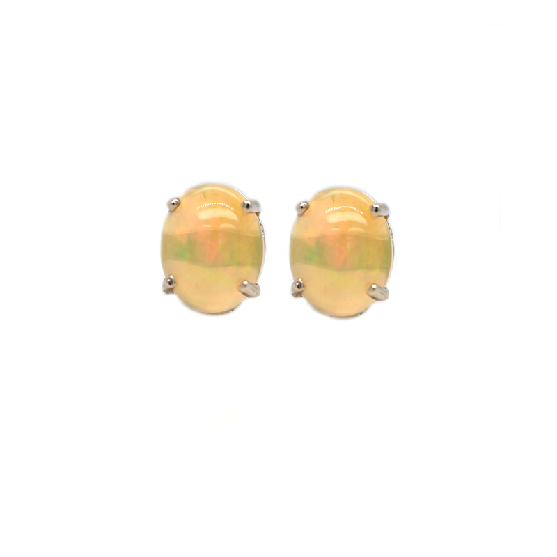 Ethiopian Opal Oval 3.32 Carat Solitaire Stud Earring in 14K White Gold
