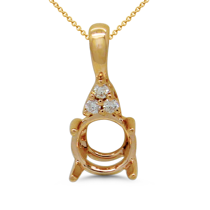 Round 5x5mm Pendant Semi Mount in 14K Rose Gold with Diamond Accents