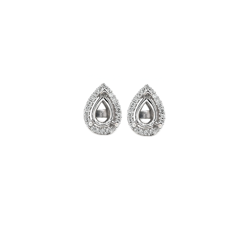 Pear Shape 7x5mm Stud Earring Semi Mount in 14K White Gold with Diamond Accents