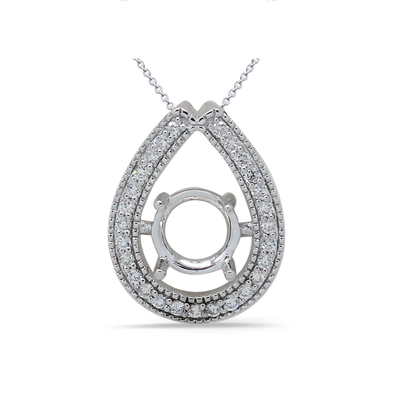 Round 6.5mm Pendant Semi Mount in 14K White Gold with Diamond Accents (Chain Not Included)