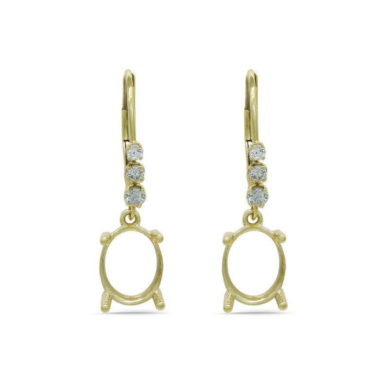 Oval 9x7mm Dangle Earrings In 14k Yellow Gold With Diamond Accents