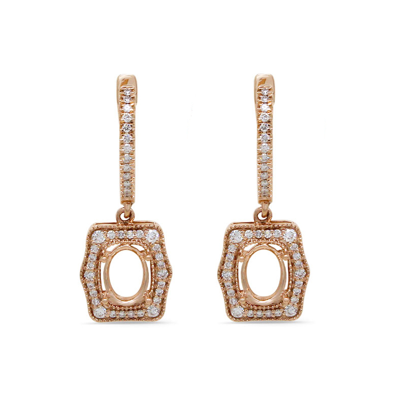 Oval 7x5mm Dangle Earrings In 14k Rose Gold With Diamond Accents