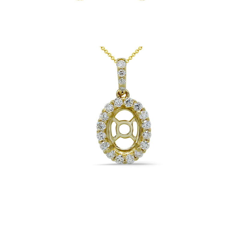 Oval 8x6mm Pendant Semi Mount in 14k Yellow Gold With Diamond Accents (Chain Not Included)
