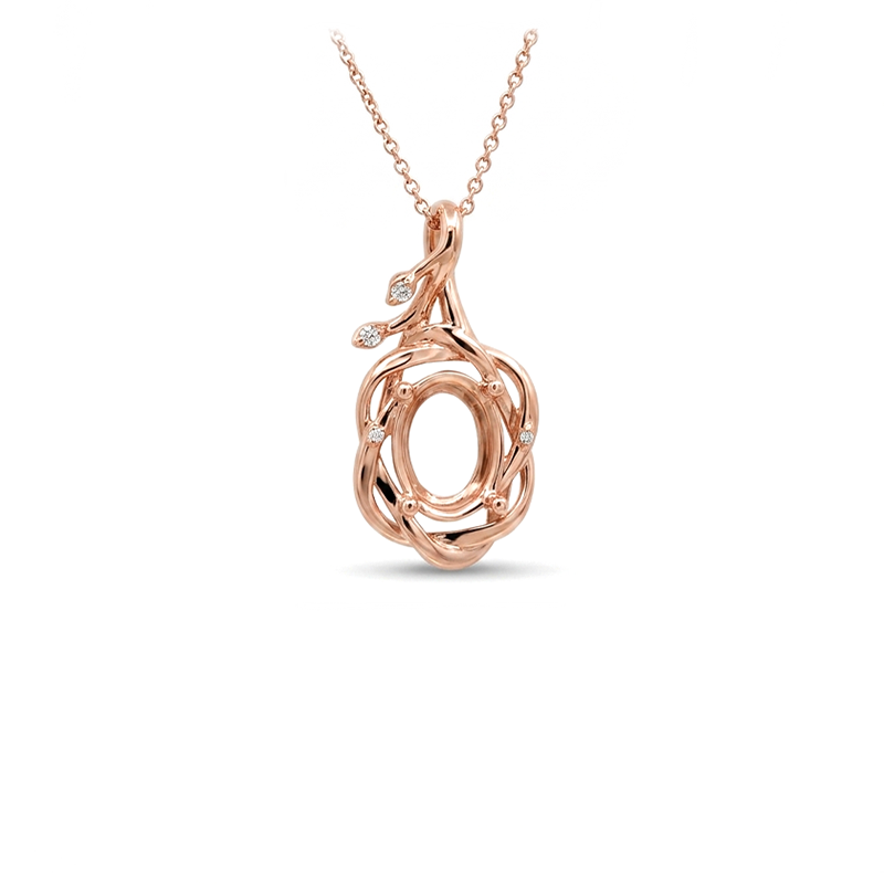 Oval 8x6mm Pendant Semi Mount in 14K Rose Gold with Diamond Accent (Chain Not Included)