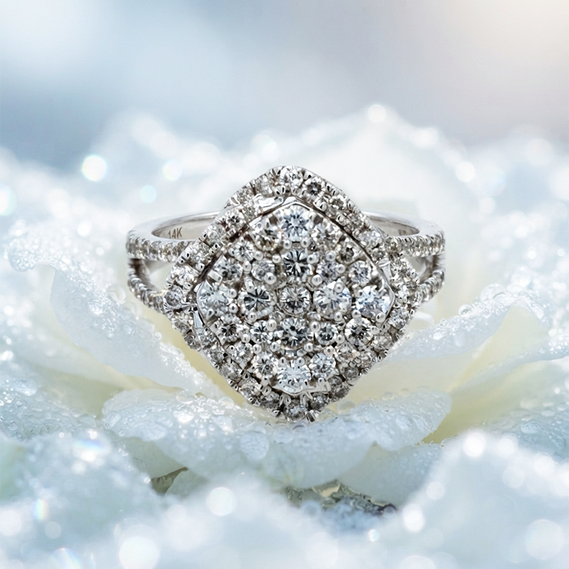 Stunning White Diamond 1.46 Carat Engagement Ring In 14K White Gold