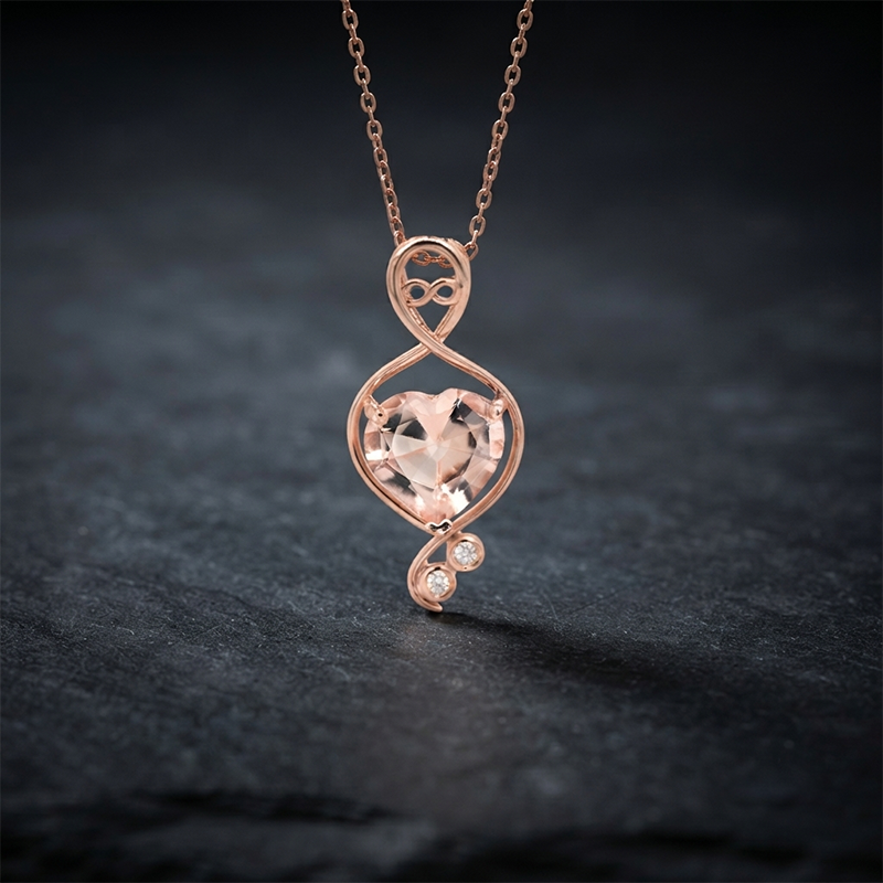 Morganite heart Shape 4.22 Carat Pendant in 14K Rose Gold With Accent Diamonds ( Chain Not Included )