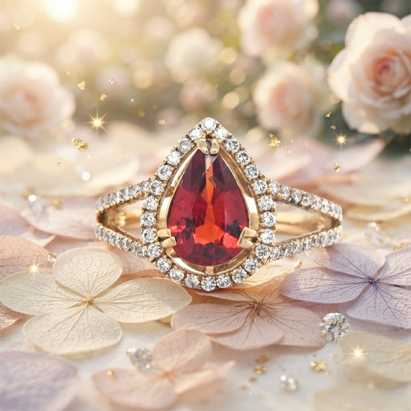 1.69 Carat Orange Sapphire Ring With Accent Diamond In 14K Yellow Gold