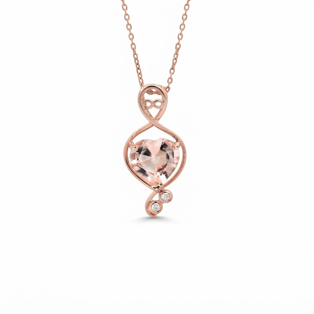 Morganite heart Shape 4.22 Carat Pendant in 14K Rose Gold With Accent Diamonds ( Chain Not Included )