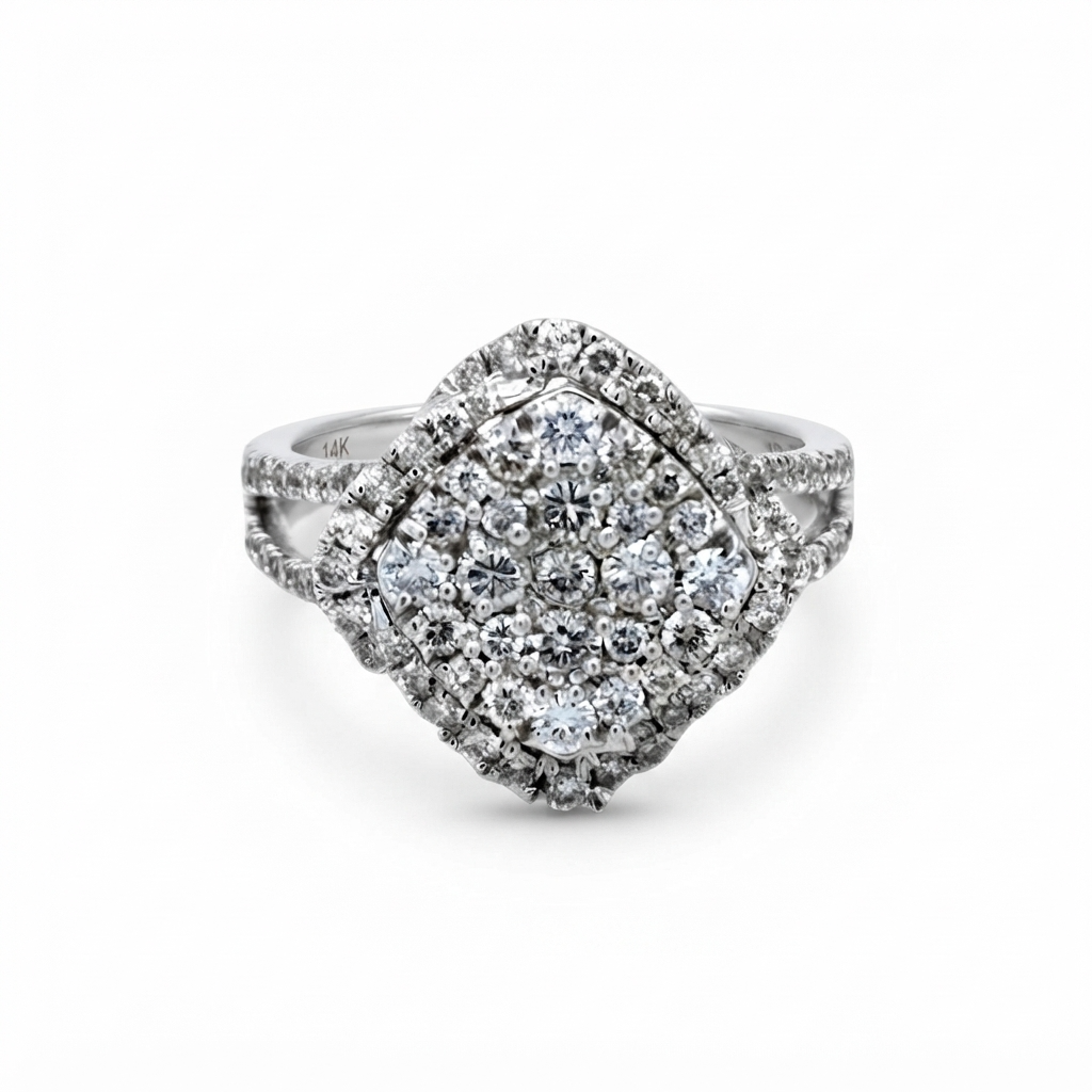 Stunning White Diamond 1.46 Carat Engagement Ring In 14K White Gold