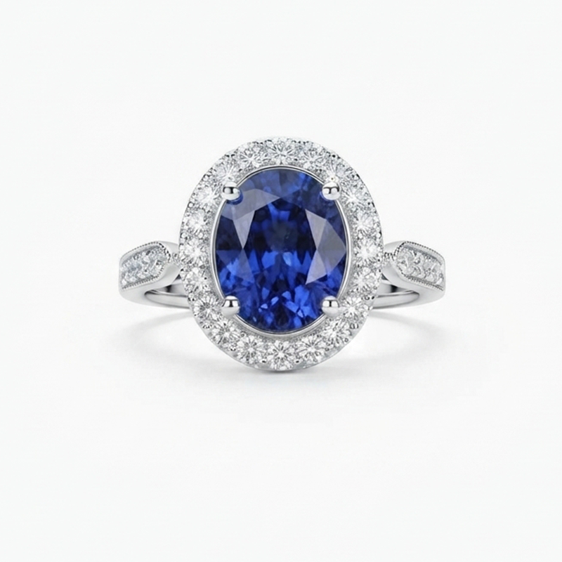2.29 Carat Ceylon Sapphire And Diamond Ring In 18K White Gold