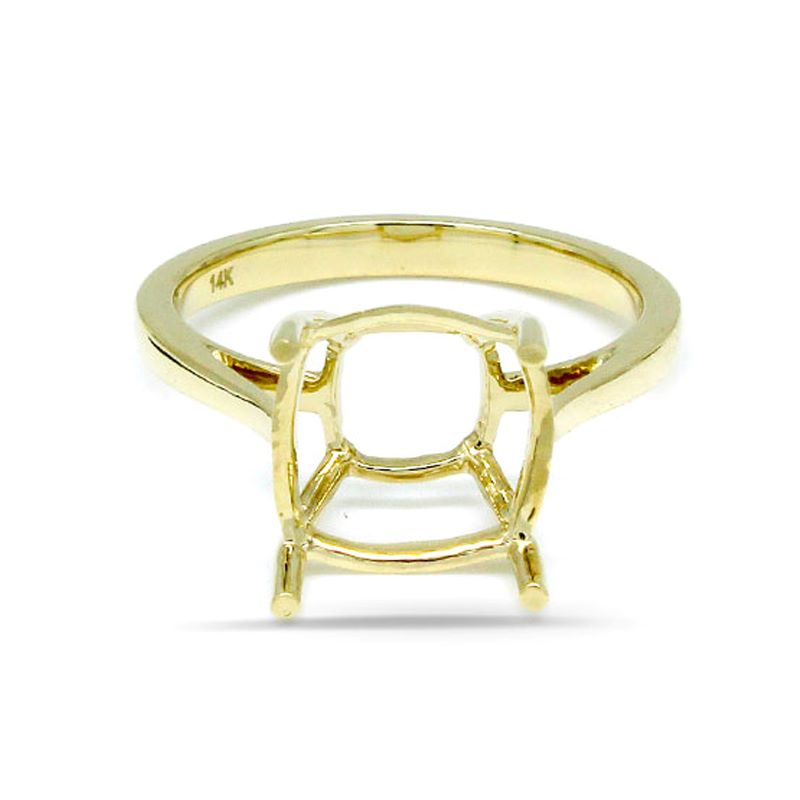Cushion Shape 10mm Solitaire Ring Semi Mount, 14K Gold