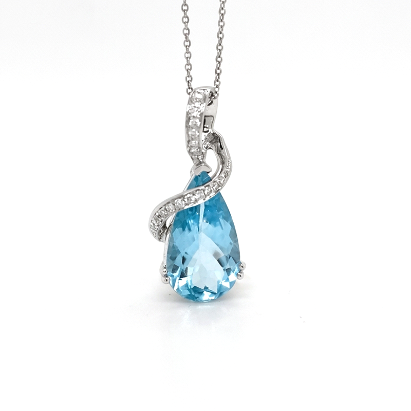 Aquamarine Pear Shape 3.18 Carat Pendant In 14K White Gold With Accent Diamond(Chain not Included)