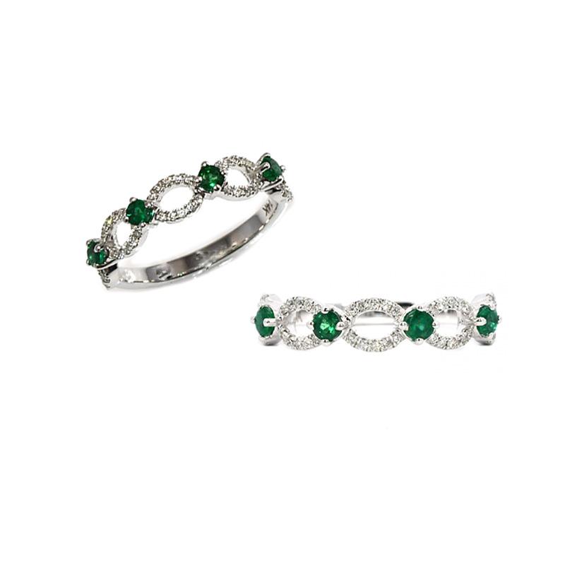 4 Pieces Emerald 0.29 Carat Ring Band in 14K White Gold With Diamond Accent (RG5520)
