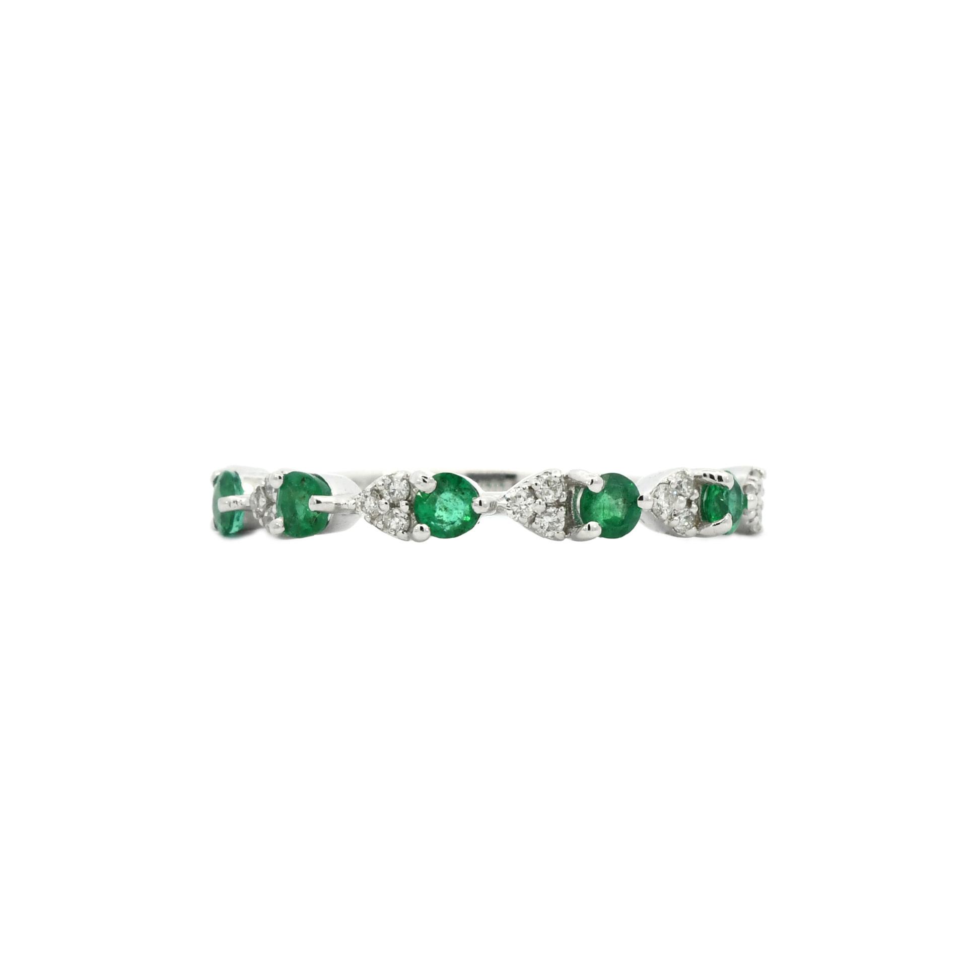 5 Pieces Emerald 0.38 Carat Ring Band in 14K White Gold With Diamond Accent (RG5521)