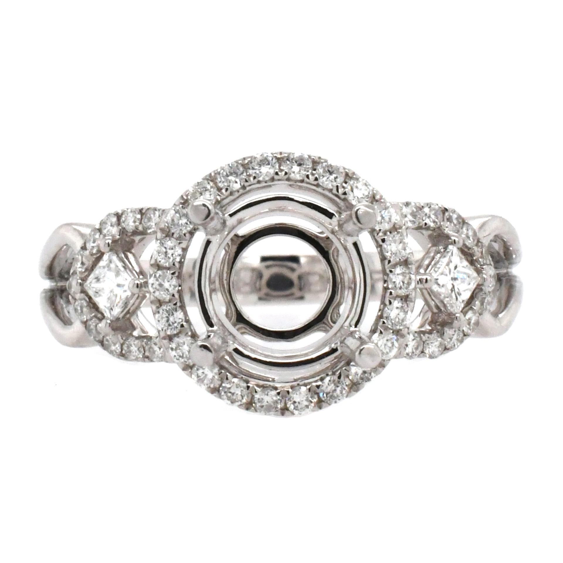 7mm Round Ring Semi Mount In 14K White Gold With White Diamonds