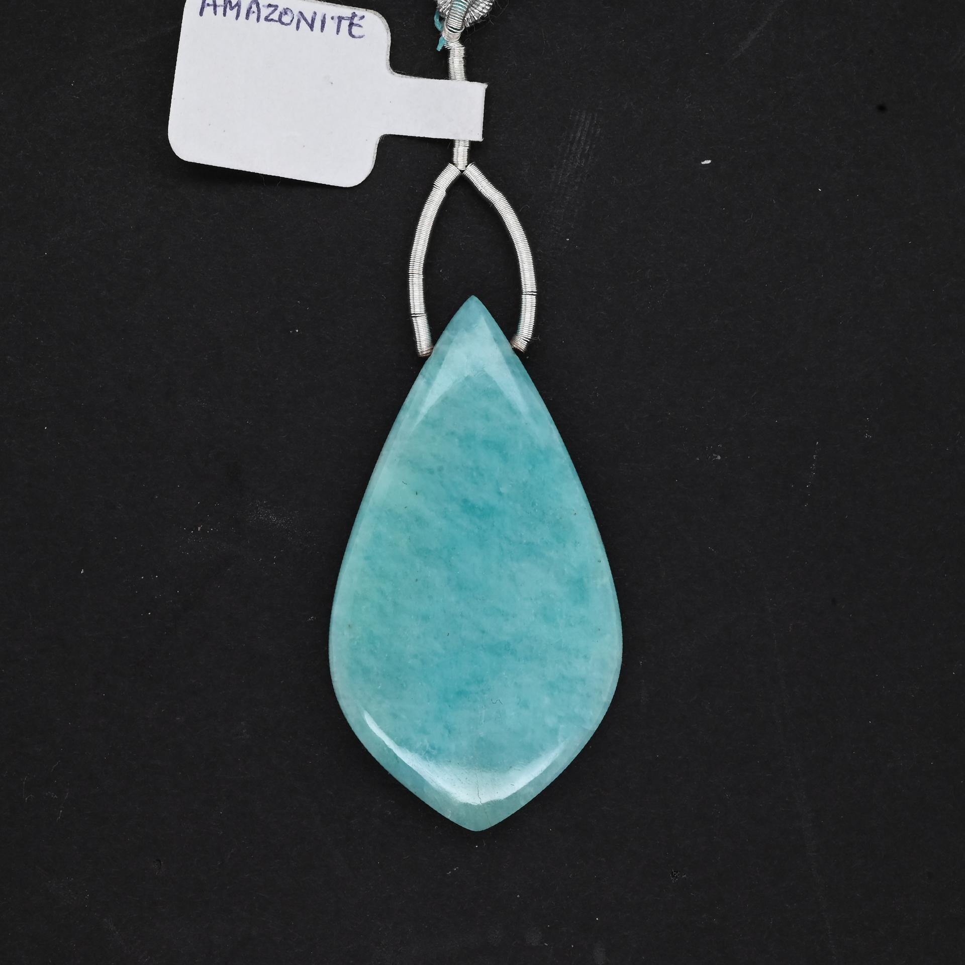 Amazonite Drop Leaf Shape 45x25mm Drilled Bead Single Pendant Piece