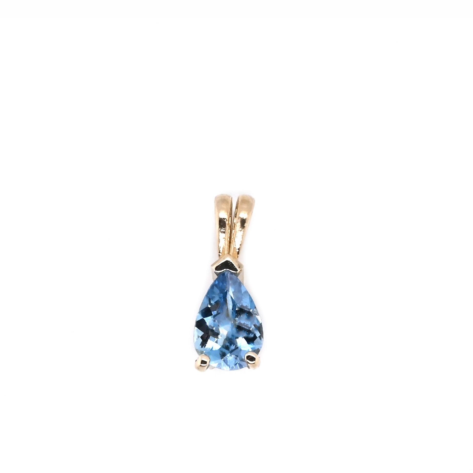 Aquamarine Pear Shape 7x5mm, 0.53 Carat Solitaire Pendant In 14k Yellow Gold (Chain Not Included)