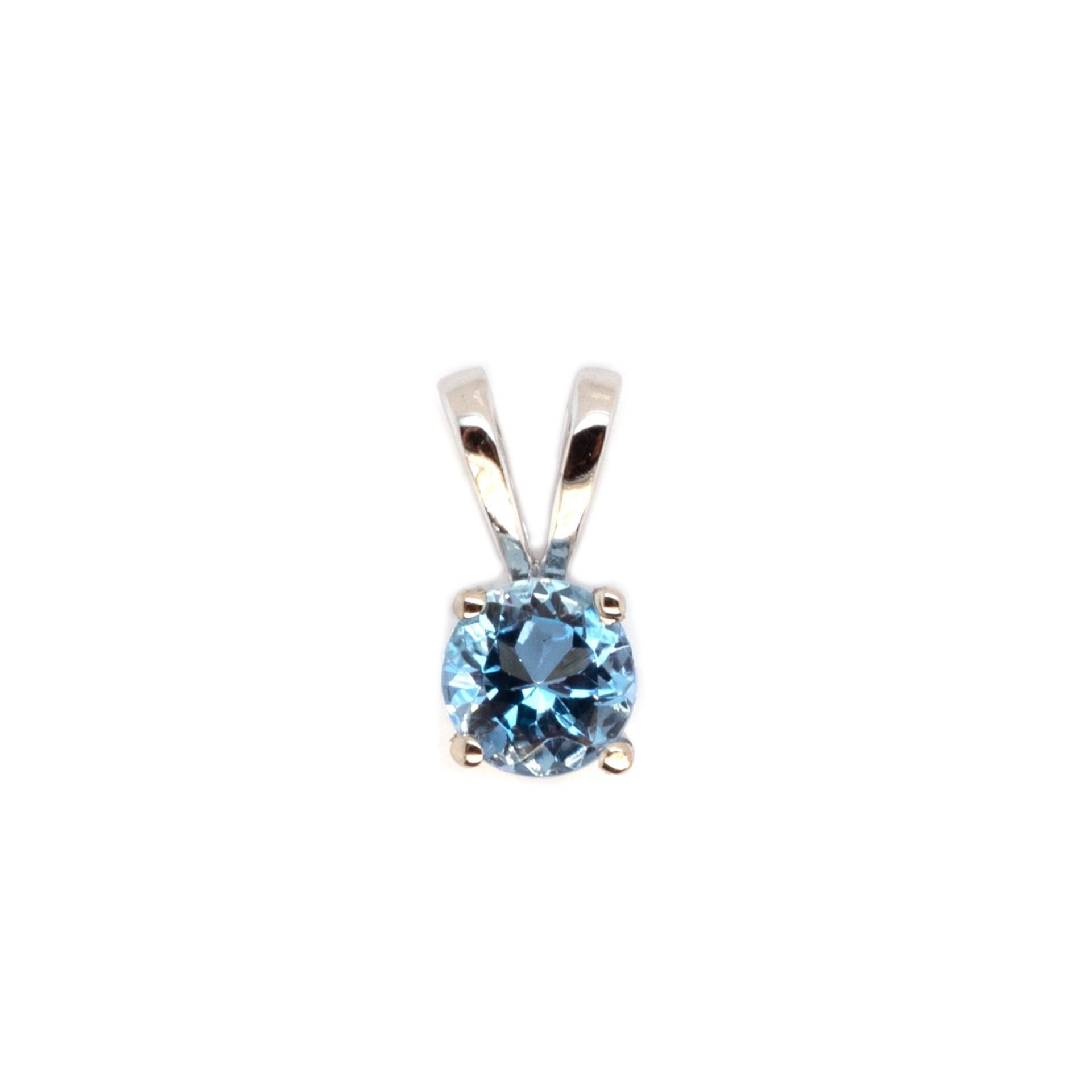 Aquamarine Round 4.5mm, 0.32 Carat Solitaire Pendant In 14k White Gold (Chain Not Included)